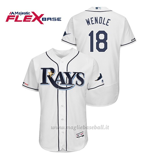 Maglia Baseball Uomo Tampa Bay Rays Joey Wendle 150th Aniversario Patch Flex Base Bianco